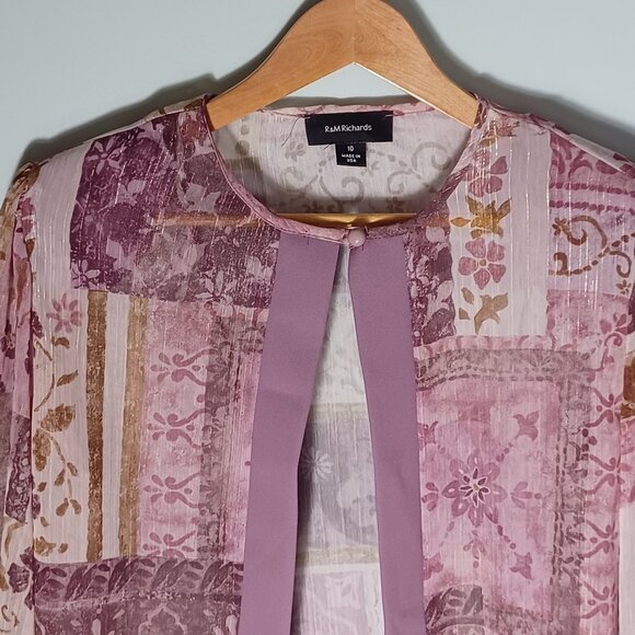 Vintage R&M Richards Cardigan Jacket Womens 10 Purple Patchwork Sheer Whimsy - Picture 2 of 9